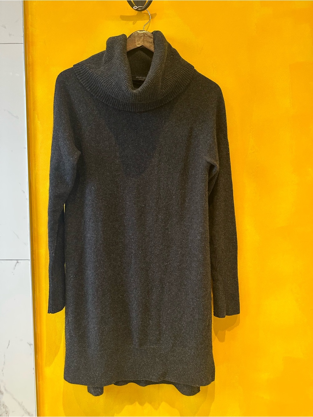 All Saints Black Cashmere Cowl-Neck Sweater Dress